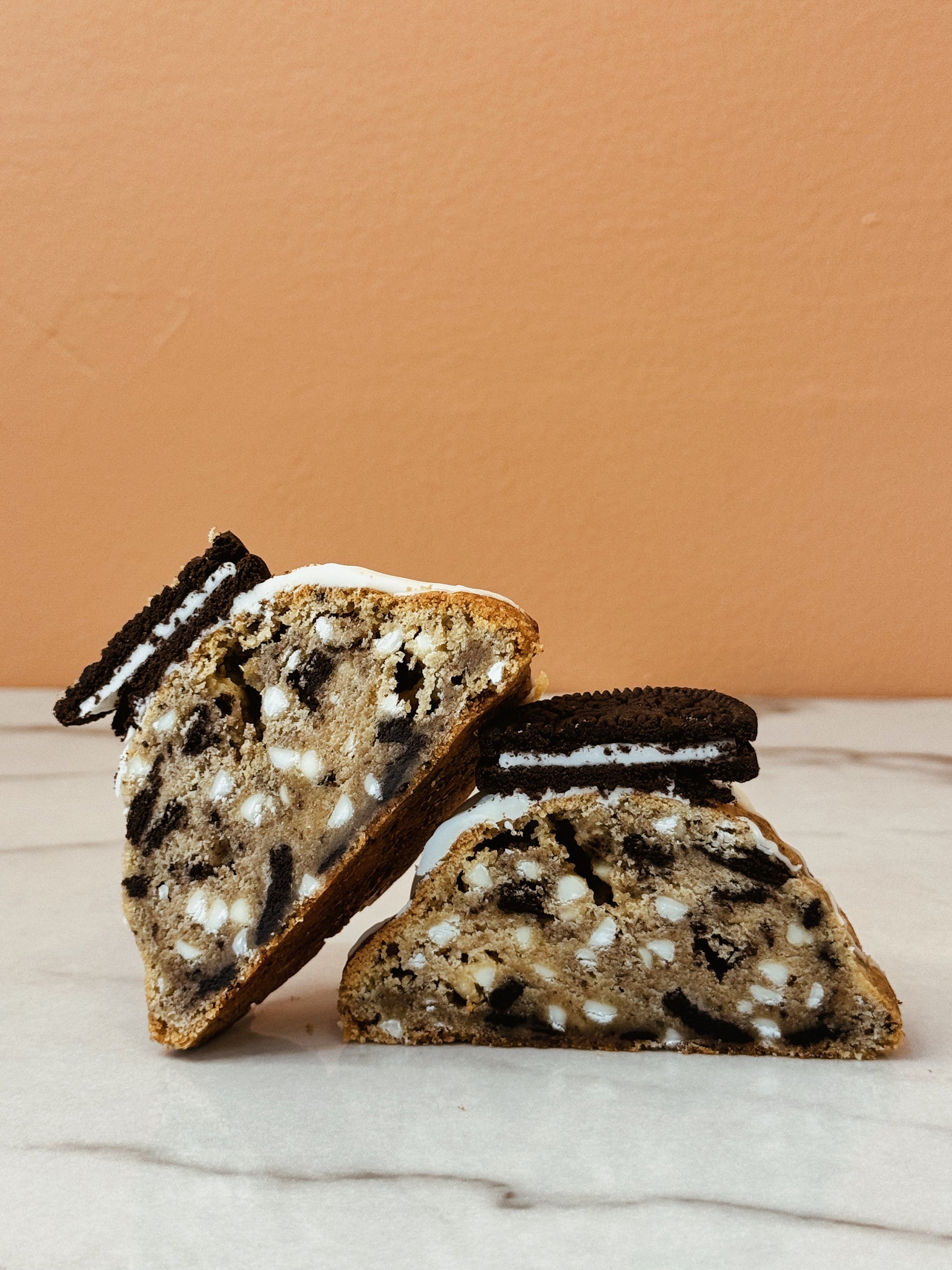 Delicious Oreo cookie featuring a rich chocolate base with Oreo chunks